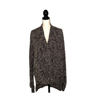 Max Edition Sweater Black Tan Heathered Faux Wrap Ruched Sleeves Womens Small